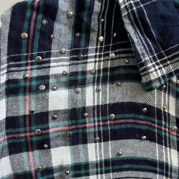 Catherines Rayon Plaid Studded Button Down Shirt sz 1X - Picture 3 of 5